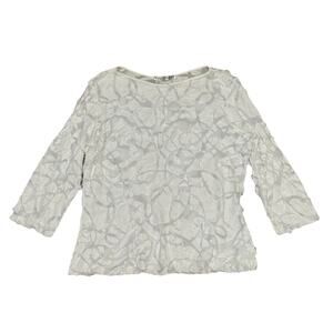 Snoskins White Textured 3/4 Sleeve Top Sz XL Wide Neck Fitted Art-to- Wear Shirt